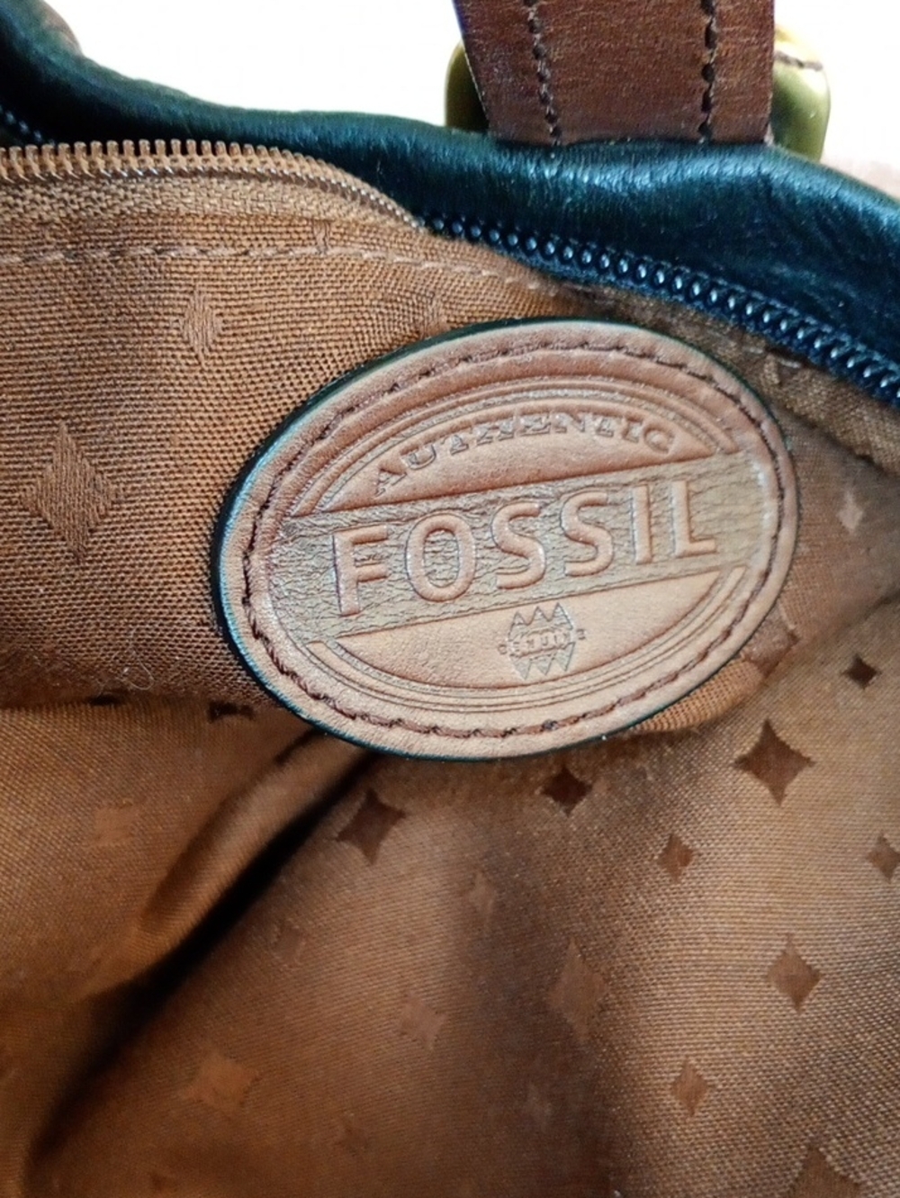 Fossil | Black Leather Large Slouchy Explorer Tote with Brass Logo Plaque - Picture 9 of 14